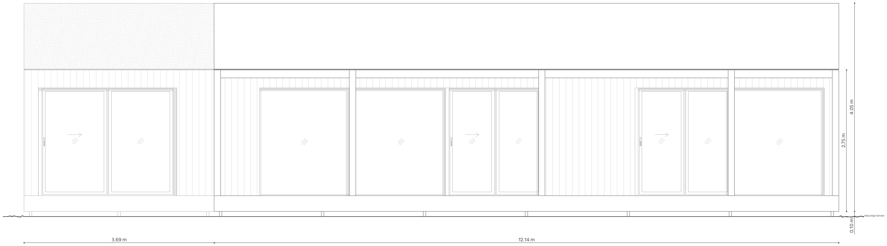 Tvilling – facade mod terrassen, tegning